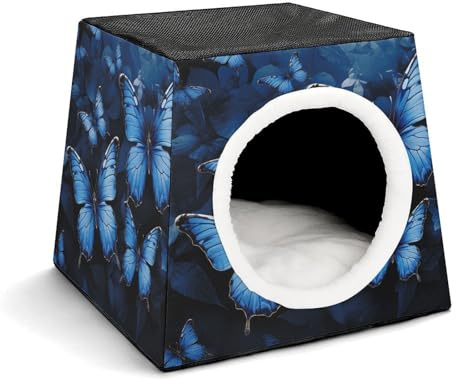 Capsule Pet Waterloo Dark Blue Butterflies Printed Foldable Dog House Cat Cave Soft Kitten Bed Warm Rabbit Nest Chinchillas Hideout for Indoor Small and Medium Animal