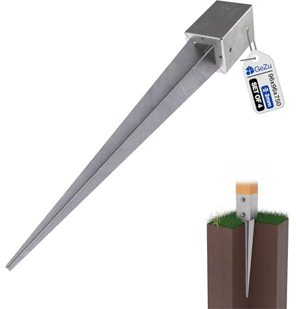 GeZu Impex® Ancoraggio a terra 96 x 96 x 750 mm zincato a caldo set con 4 manicotti a fondo battuto Supporto per paletto porta paletta