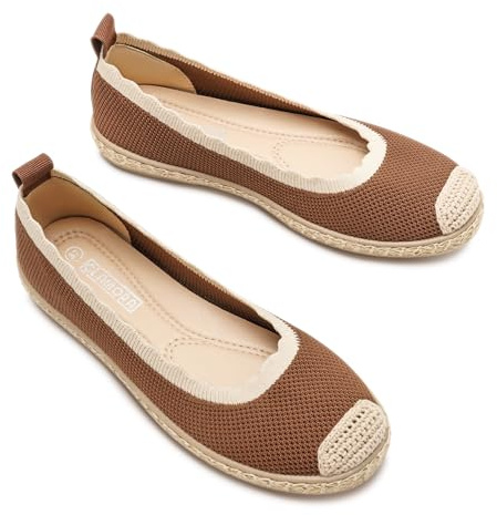 GLAMORA Espadrilles Femme Ballerines Maille Respirante Chaussures Plates Confort Souple Semelle Tressée Élastique Slip on Bout Rond Chaussures Été Légères Espadrille Plate Femme