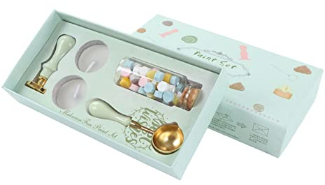 Riuulity Kit de Sellado de Sellos de Cera con Extraíble, Hermoso Diseño Vintage, Cera de Laca Al Fuego, Adecuado para Tarjetas de Felicitación (GREEN)