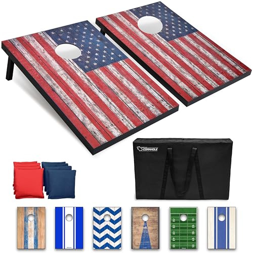 GoSports - Juego de Cornhole con diseño de Bandera Estadounidense de 0,91 x 0,61 m, Incluye Dos Tablas de 0,91 x 0,61 m, 8 Bolsas de Frijoles (pufs) y Funda de Transporte