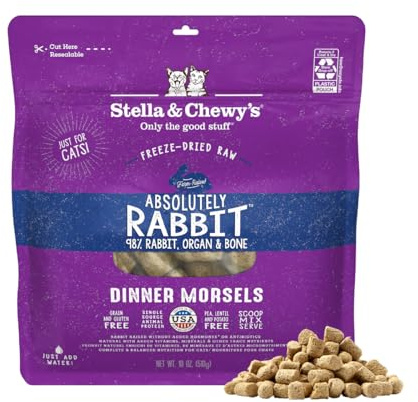 Stella & Chewy's Freeze-Dried Raw Cat Dinner Morsels - Premium Rabbit Recipe with 98% Responsibly-Sourced Meat & Organs - Natural Grain-Free Cat & Kitten Food - Made in USA - 18oz