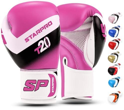 Starpro T20 Guantes de Boxeo de Cuero de PU para Entrenamiento y Sparring en Muay Thai Kickboxing Fitness - Hombres y Mujeres - Múltiples Colores - 8oz 10 oz 12 oz 14 oz 16 oz