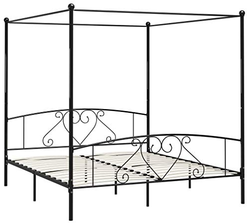 Tidyard Himmelssängställ himmelssäng metallsäng sängram sängram för sovrum eller gästrum svart metall 180 x 200 cm