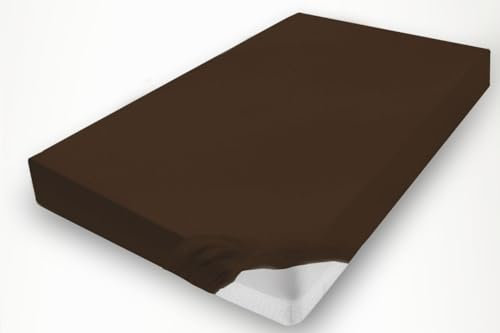 Castejo Jersey Spannbettlaken, Spannbetttuch, 100% Baumwolle in vielen Größen und Farben, Ökotex Standard 100, Ideal auch für Wohnmobile (Tabak/Dunkelbraun, 140/160x200)