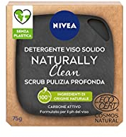 NIVEA Naturally Clean Gommage Visage Solide Nettoyage Profonde 75 g, Peeling visage 100% naturel avec charbon actif et acide citrique, Gommage nettoyant visage avec formule végétalienne