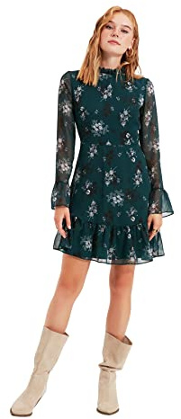 TRENDYOL Abito da Donna con Linea ad A, vestibilità Regolare, Verde, 42