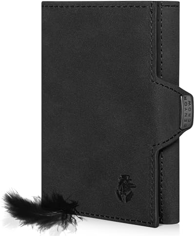 SENYOR CROW® Slim Wallet mit Münzfach und RFID Schutz | NewGen Geldbeutel aus Echtleder | Hochwertiger Wallet | Kartenetui für 11 Karten | Schwarz