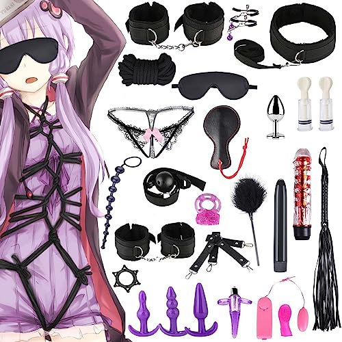 Qoosea Set Bondage 26 Pezzi, Sex Toys SM Bondage Kit Plug Anale Butt Plug Set Perfetto per I Principianti e Gli Esperti,Giocattoli Sessuali in Pelle Fetish con Manette Caviglia Maschera per Coppie