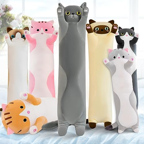 Transplant Long Cat Soft Toy Cushion - Kawaii Pillow Plush Cuddly Toy - Cute Cats Plush Gifts for Children Friends (50 cm, British Blue)