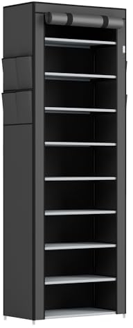 Juskys Armoire à Chaussures M 9 Niveaux, étagère à Chaussures fermée pour 25 Paires, Housse en Tissu déperlant, Rangement de Chaussures, Armoire en Tissu système enfichable, Gris