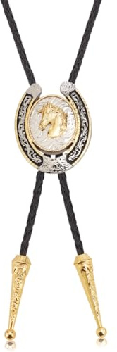 WEBEEDY Cravate Bolo Cravate de Cowboy Cravate de Mariage en Cuir Occidental Turquoise Bolo Tie Collier Cheval Doré Bolo Tie Pendentif Accessoires de Costume, Vêtements de Loisirs