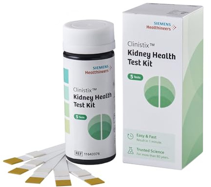 Clinistix Kidney Health Test Kit, Urine Test Strips - Easy-to-Use At-Home Dipstick Testing for Albumin and Creatinine, Fast 1-Minute Results, 5 Tests, 1 Count