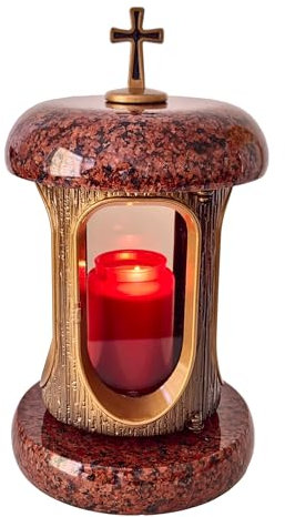 Lanterna funeraria Premium in granito, 100% prodotta in Ucraina, alta qualità, realizzata a mano, altezza circa 30 cm, diametro 16 cm, lampada funeraria in granito, lanterna in granito (ross