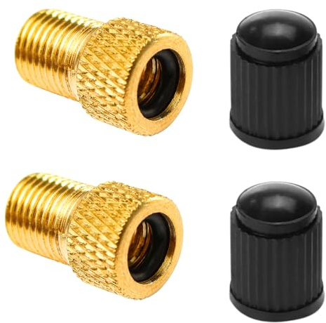 Fahrradventil Adapter Set - 4er Set mit Messing-Adapter für Presta-Ventile, inklusive Schrader-Adapter und Ventilkappen für Fahrräder, E-Bikes, Scooter UVM