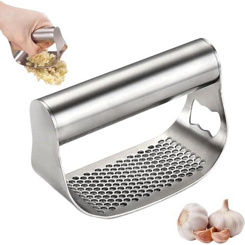 Lonnalee Stainless Steel Garlic Presser, New Garlic Press Rocker Garlic Mincer Garlic Crusher, Comfortable Handle Garlic Chopper for Smash Garlic Kitchen Tools 304 Food Grade Stainless Steel