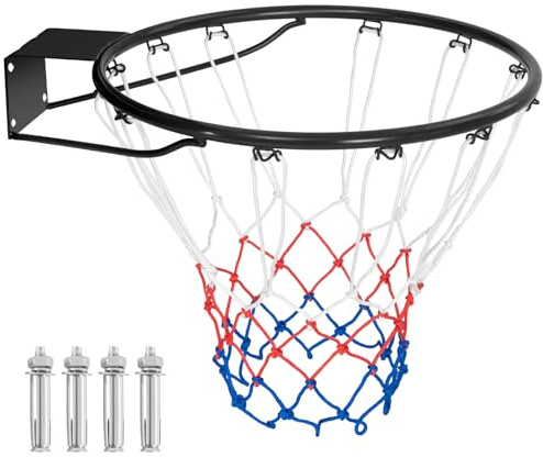GYMAX Canasta de Baloncesto para Montaje en Pared, 45 cm de diámetro, Red con Anillo de Acero y Soporte, Resistente a la Intemperie, Adecuada para Interior y Exterior