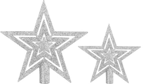 SULOLI 2 Pezzi Stella Albero di Natale,Stella Brillante,10cm e 15cm Decorazione Natalizia per La Punta dell'Albero (Argente)