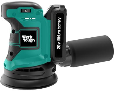 Wertough SA002 - Levigatrice orbitale casuale senza fili, 20 V, 6 fasi, batteria 2,0 A, caricabatterie rapido, ruota 125 mm, 6 carte abrasive, sacchetto polvere, verde