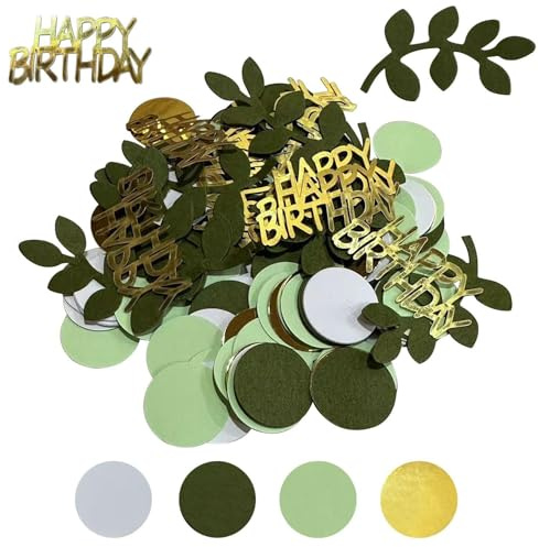 QFEHTHSK 200 Confeti De Feliz Cumpleaños, Confeti con Purpurina, Confeti para Decoración De Mesa, Confeti De Hoja Verde, Adecuado para Fiestas De Cumpleaños, Fiestas Temáticas