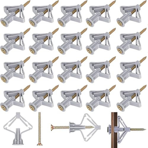 100-Teiliges Set Spreizdübel, Hohlraumdübel fischer, Selbstbohrender Gipskartondübe, Schrauben und Butterfly Hohlraumdübel, Trockenbaudübel, für Einfache Montage in Gipskarton und Gipsfaserplatten