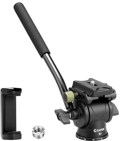 ​​Cayer Mini Fluid Video Head, Aluminum Tripod Head with Arca-Swiss Quick Release Plate and Handle, Max Load 3kg/6.6lbs for Mirrorless DSLR Cameras, Compact Camcorders​​​​, S1 Green