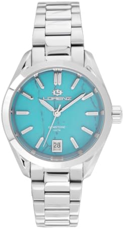 Lorenz - Ginevra Gemstone Lady 030265TQ - Orologio al Quarzo Donna In Acciaio Inossidabile - Orologio con quadrante in vera pietra naturale turchese - Sub 100 metri