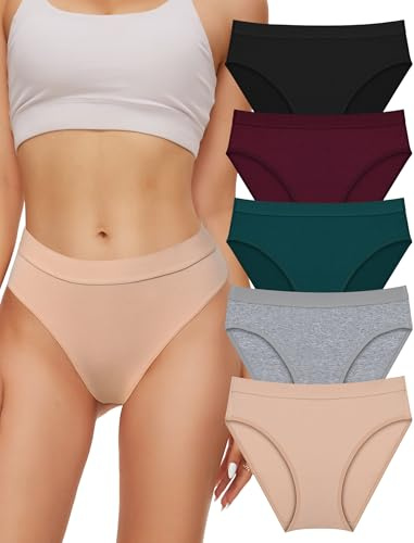 Underbyxor damtrosor 5-pack bomull underkläder kvinnor, damunderkläder bekväma hög midja damtrosor sömlösa trosor flerpack, brasilianska mjuka sömlösa hög midja trosor set flera färger, Flerfärgad, 5