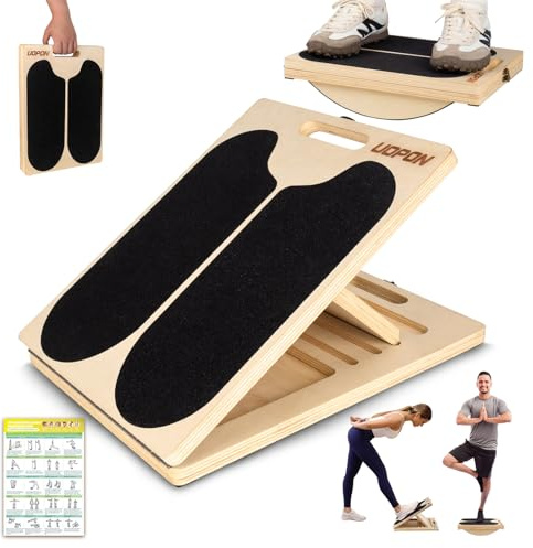 Slant Board for Calf Stretching, Adjustable Portable Wooden Incline Board for Calf Stretcher with Training Poster, 300 Lbs Weight Capacity Calf Stretch Wedge for Leg, Knees, Heel, Ankle & Stretching