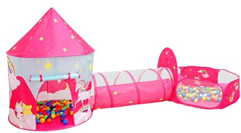 Unicorn Castle Kids Play Tent Pop Up Tent with Play Tunnel & Ball Pits Outdoor Toys for Toddlers Age 3-5 Playhouse for Kid Child's Princess Castle