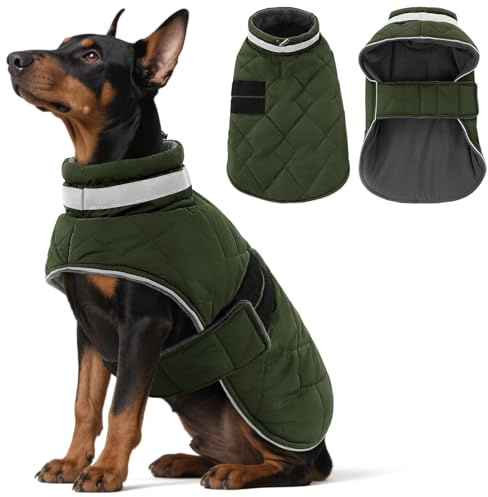 ASENKU Abrigo Perro Grande de Invierno XL, Chaqueta Perro Impermeable con Tiras Reflectantes Seguras, Ropa para Perros a Prueba de Viento con Forro Polar y Orificio para Arnés Ajustable
