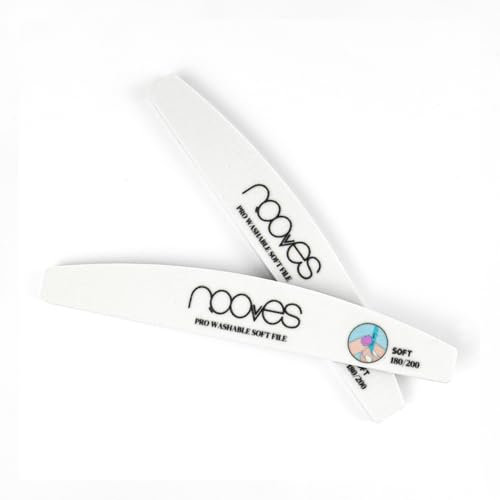 NOOVES 180/200 - Lima per unghie professionale, bianca, morbida, lavabile, riutilizzabile ed ergonomica, per manicure e pedicure su unghie naturali, in gel, acrilico o finte, confezione da 2, grana