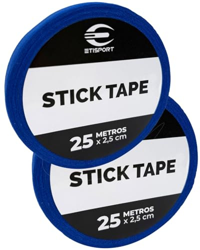 ETISPORT Tape Azul Antideslizante 25 m x 2,5 cm. Grip Profesional para Stick de Hockey Patines, Hockey Hielo, Golf, Raquetas. Algodón/Poliéster con Adhesivo de Caucho Natural