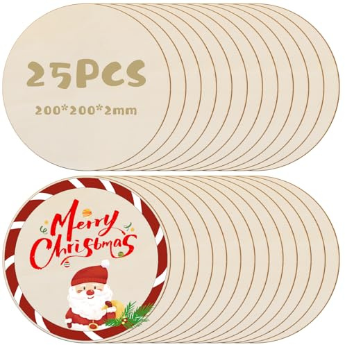 20cm Plaque Circolare in Legno, 25 Pezzi Dischi Legno Circolare, Plaque 2mm per Artigianato, Ideale per Modelli DIY, Creazioni Artistiche, Artigianato e Opere Pittoriche