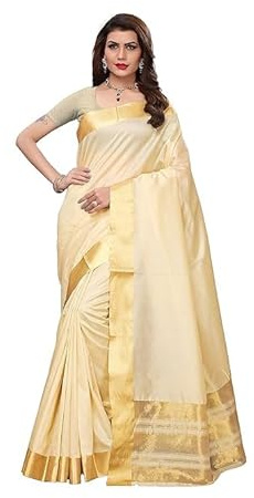 Indian Women’s Cotton Tissue Saree with Running Blouse & Unstitched Blouse Material | Chiku Color Party Wear, Wedding & Festive Gift Sari (Free Size, Pack of 1)