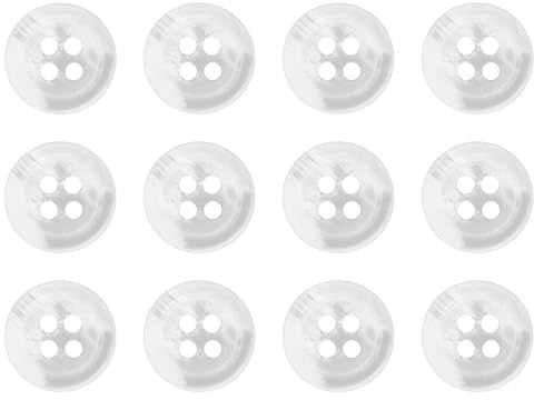 Pack of 12 White 11mm Buttons Round Faux Horn Sew On Plastic Button for Shirts Blouses Flat 4 Holes 18L