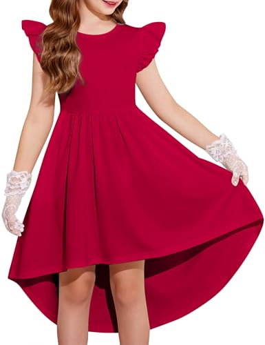Arshiner Niñas Vestido de Manga Volantes Vestido Verano con Bajo Asimétrico Vestidos de Fiesta Elegante Corte A para Niñas 5-14 Años