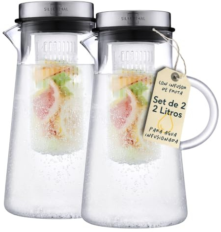 SILBERTHAL Set 2 caraffe vetro 2L - Brocca acqua con filtro frutta