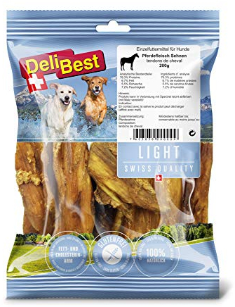 DeliBest Light Pferdesehnen I Dental Sticks I Hundesnacks getreidefrei I natürlicher Hunde Zahnsteinentferner I Kauartikel aus Pferdefleisch für Hunde I Hundezahnpflege Snack 200g