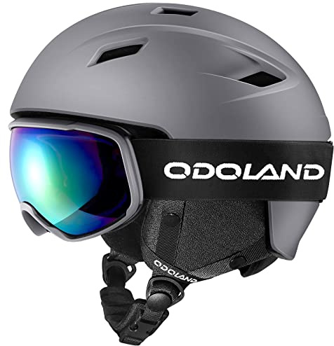Odoland Kit di Casco Sci con Maschera Sci, Casco Snowboard per Uomo Donna Adolescenti, Casco Ski Regolabile e Occhiali Sci UV400 Proteczione, per Sport Invernali All'aperto, Grigio Titanio, L