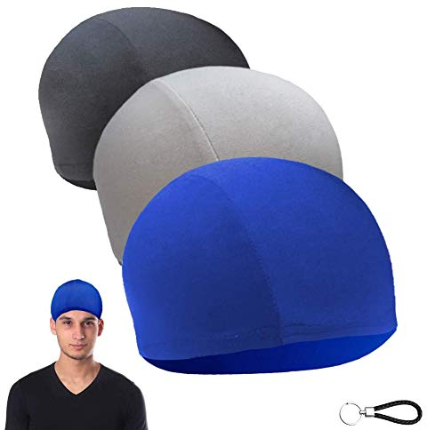 SwirlColor Helm Unterziehmütze, Elastisch Schweiß Absorbierend Cool Thermal Blau Grau Schwarz Schädelkappen für Männer Frauen 3Stück