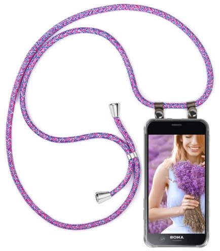 moex Handykette für Sony Xperia XZ1 Compact Hülle mit Band abnehmbar, Handyhülle mit Kette zum Umhängen, Handyband 155 cm lang Stoff Kordel Umhängehülle, Handy Umhängeband, Lila Pink
