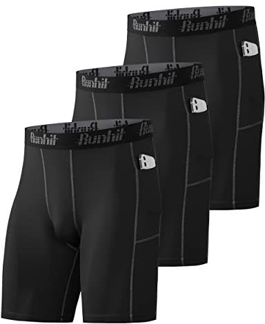 Runhit 3er Pack Herren Kompressionsshorts Mit Tasche - Base Layer Sport Unterhosen Funktionsunterwäsche Tight Kompressionshose Kurz Laufunterwäsche Radlerhose M