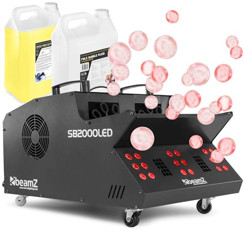 BeamZ SB2000LED - Machine à Fumée et à Bulles 2000W, avec 5L de Liquide à Bulles + 5L de Liquide à Fumée, 18x LED RGB, Télécommande sans Fil, Idéal pour Soirées et Animations