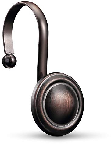 CHICTIE Bronze Shower Curtain Hooks Rings,Oil Rubbed Decorative Shower Curtain Hooks,Rustproof Vintage Shower Hooks for Bathroom,Set of 12 (Oil-Rubbed Bronze)