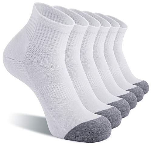 CS CELERSPORT 6 Pack Men's Ankle Socks with Cushion Athletic Running Socks, White, Shoe Size: 9-12