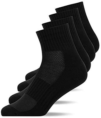 Snocks Mittelhohe Laufsocken Herren Damen 4 Paar - Atmungsaktive Sportsocken ohne Verrutschen - Gemütliche und weiche Funktionssocken - Quarter Socken Sport - Gr. 43-46 - Farbe Schwarz