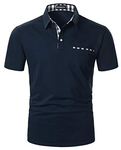 APAELEA Poloshirt Herren Kurzarm Kontrastierende Farbe Checkered T-Shirt Tops Sommer Herrenkleidung,Marine,XL