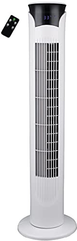 AMOS 32 Inch Tower Fan With Remote Oscillating 3 Speed And Timer Free Standing Slim Air Cooling Home Office Fan White