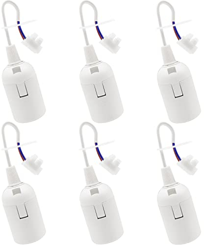 ZHIQIN 6 PCS Douille de Lampe E27 Support d'ampoule E27 rénovation Douille Blanc Douille de Bâtiment avec Câble Douille de Chantier 4A 250V Base de Lumière Douille de Suspension (max.60W)
